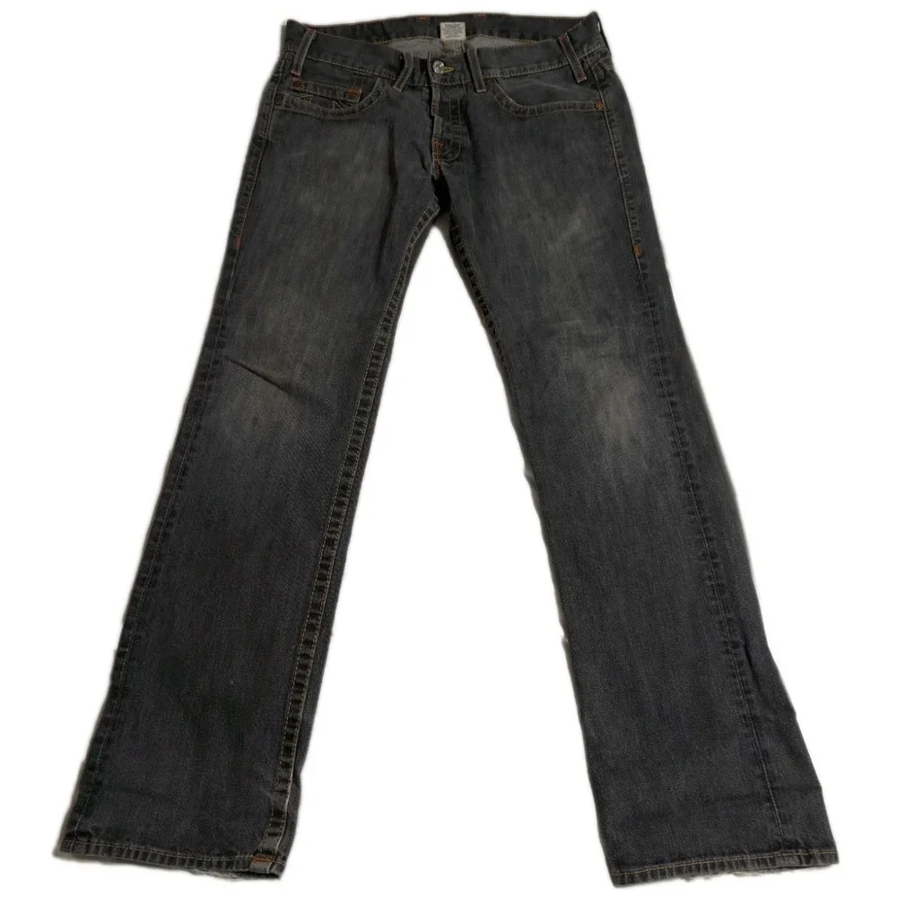 True Religion Logan Jeans Mens 38x33‎ Gray Wash Bootcut Made USA Buddha